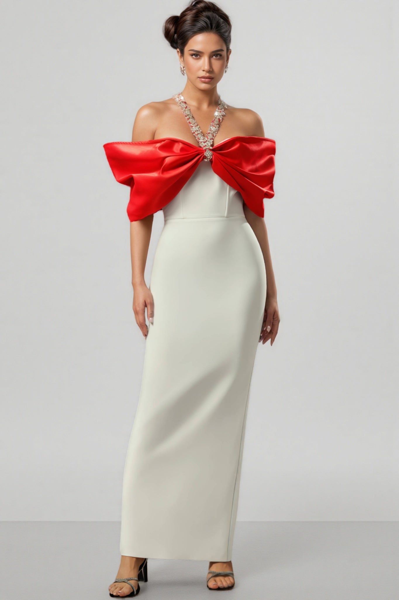 Yetta Halter Diamond Bow Bandage Maxi Dress