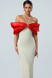 Yetta Halter Diamond Bow Bandage Maxi Dress - View 4