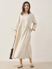 Pleated Round Neck Pocket A-Line Maxi Dress 8