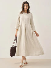 Pleated Round Neck Pocket A-Line Maxi Dress 6