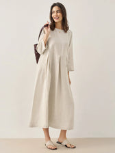 Pleated Round Neck Pocket A-Line Maxi Dress 7