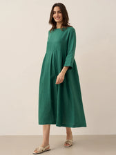 Pleated Round Neck Pocket A-Line Maxi Dress 15