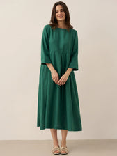 Pleated Round Neck Pocket A-Line Maxi Dress 17