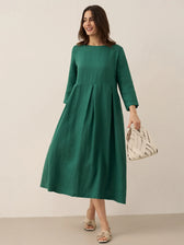Pleated Round Neck Pocket A-Line Maxi Dress 18