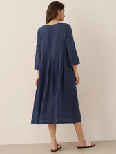 Pleated Round Neck Pocket A-Line Maxi Dress 28