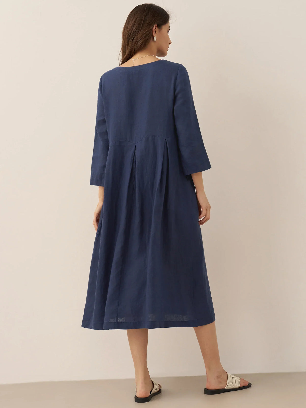 Pleated Round Neck Pocket A-Line Maxi Dress 28