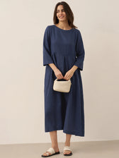 Pleated Round Neck Pocket A-Line Maxi Dress 27
