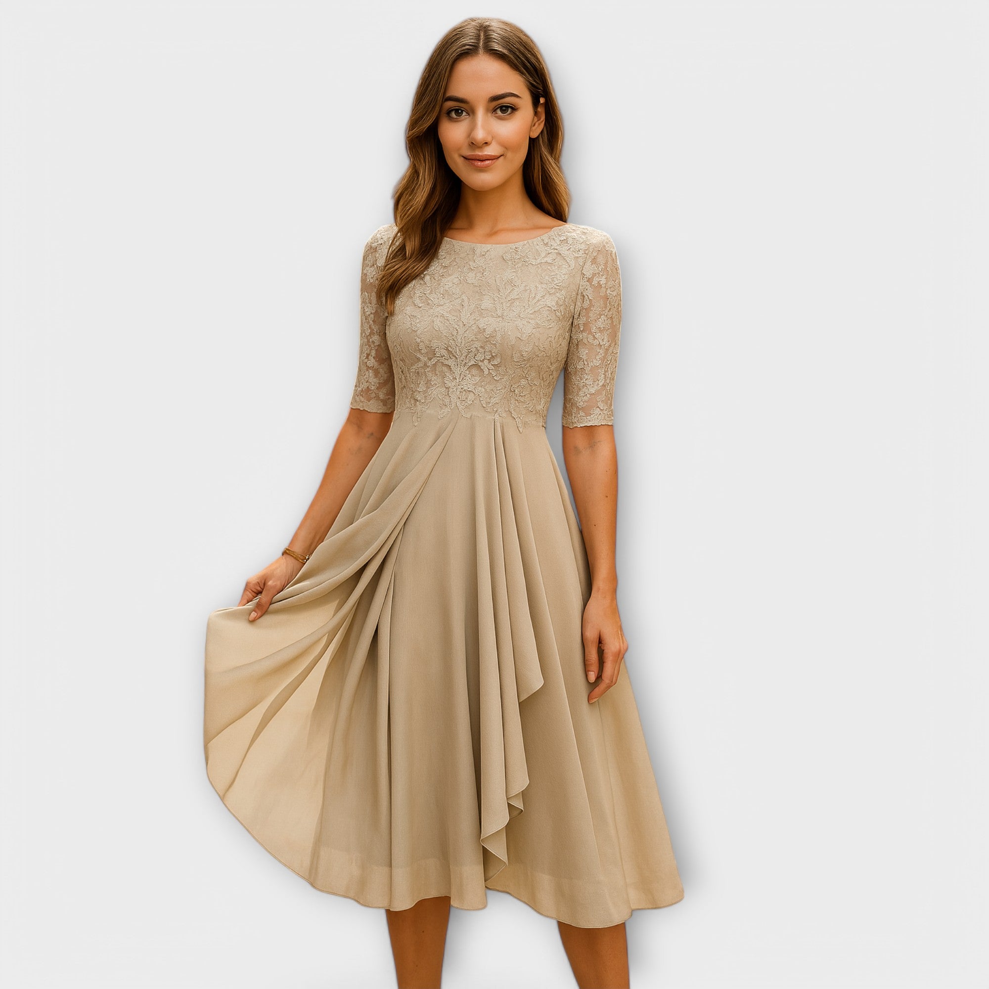 Esmée | Stylish Midi Dress Beige