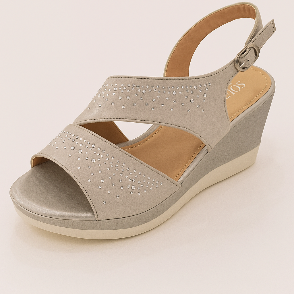 Open Toe Slingback Buckle Rhinestone Wedge Sandals