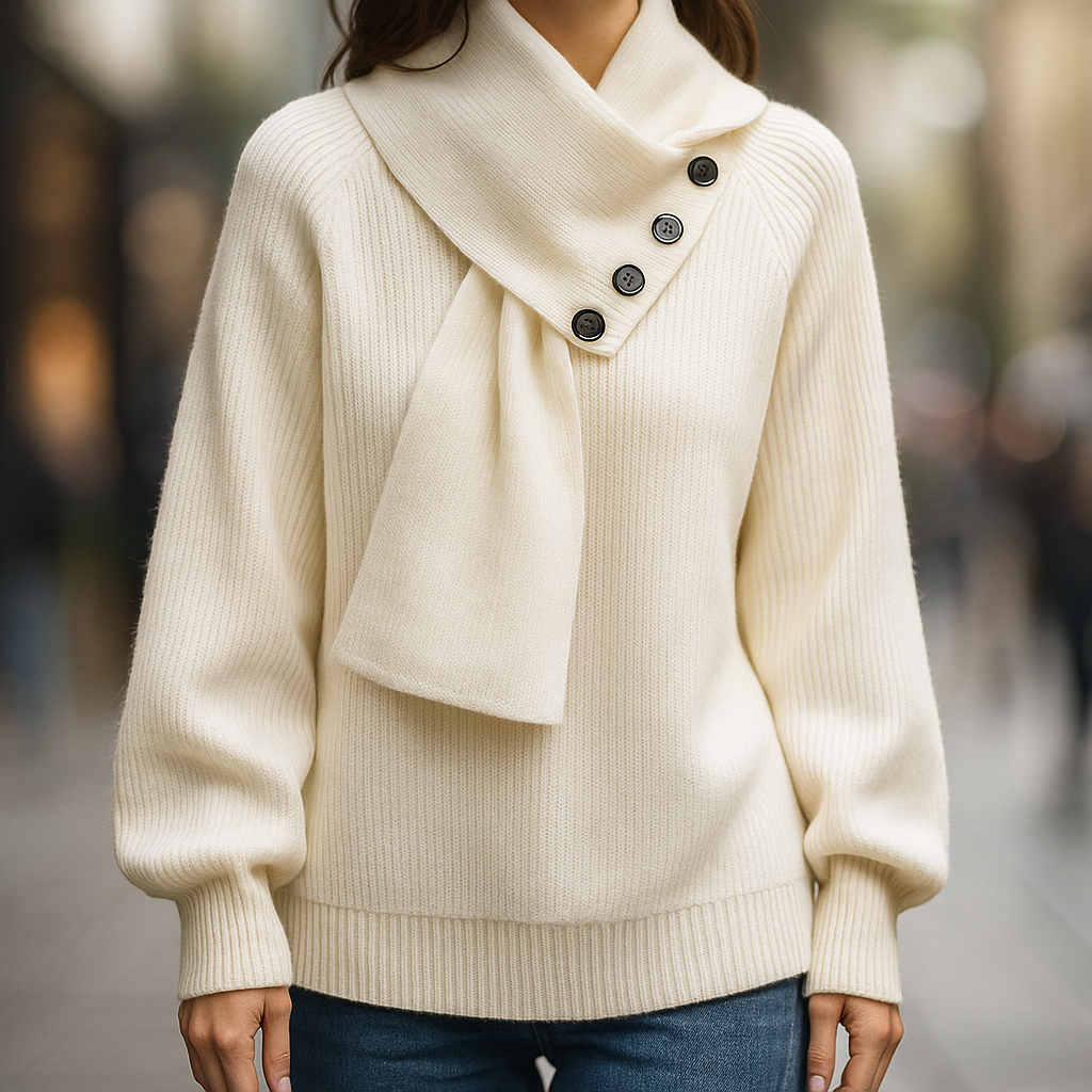 Women’s Sweater | Scarf Neck Button Detail
