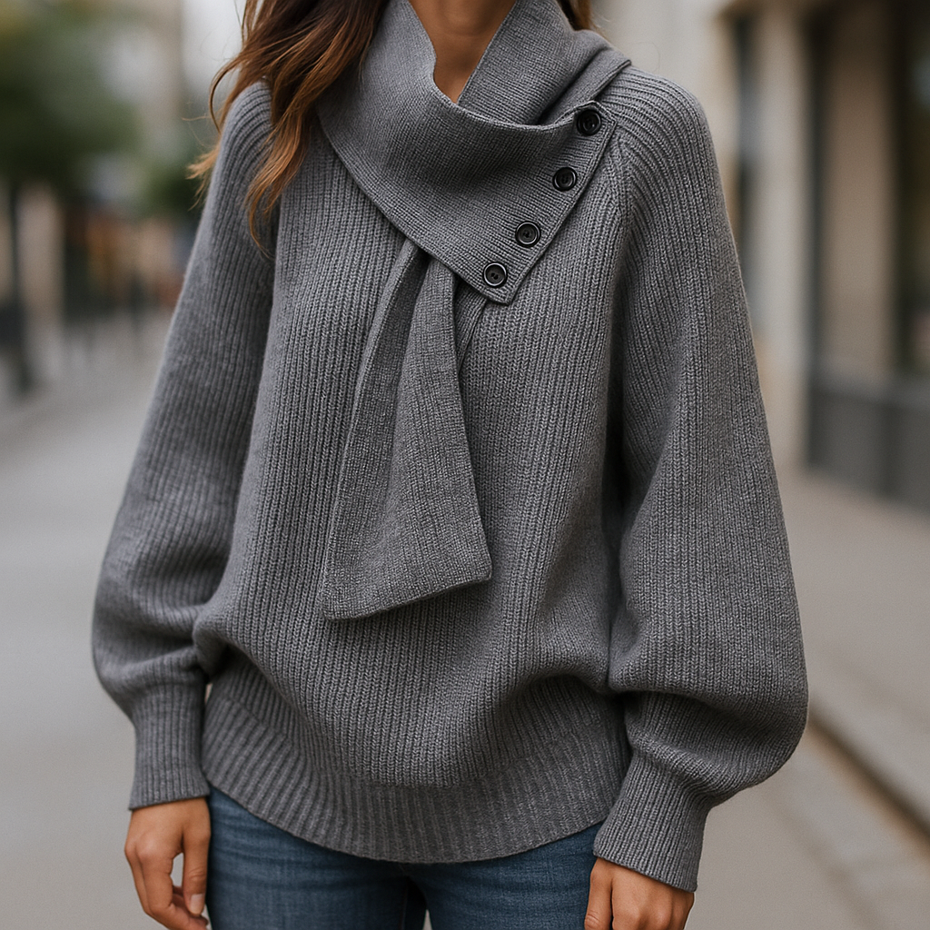 Women’s Sweater | Scarf Neck Button Detail