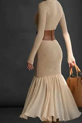 High Neck Long Sleeve Knit Mermaid Maxi Dress 4