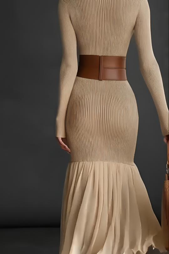 High Neck Long Sleeve Knit Mermaid Maxi Dress 5