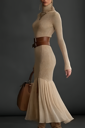 High Neck Long Sleeve Knit Mermaid Maxi Dress 3