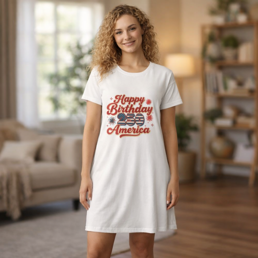 Happy Birthday 250 America Patriotic T-Shirt Dress