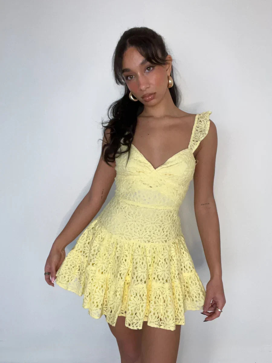 Eyelet Lace Sweetheart Ruffle Strap Tiered Mini Dress 17