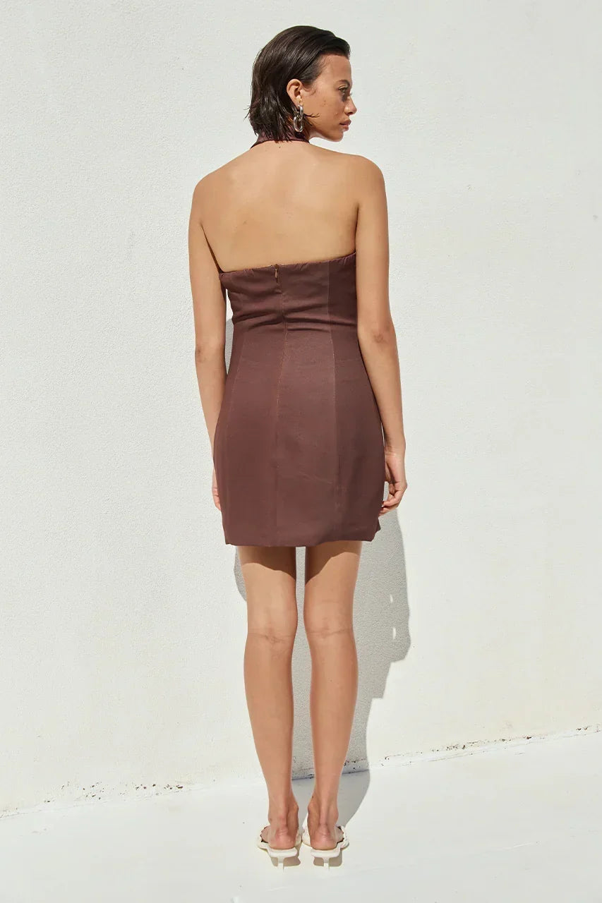 Halter Neck Plunge Bust Seam Open Back Bodycon Mini Dress 2
