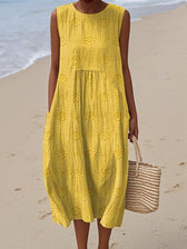 Floral Textured Sleeveless Pocket Midi Dress 3