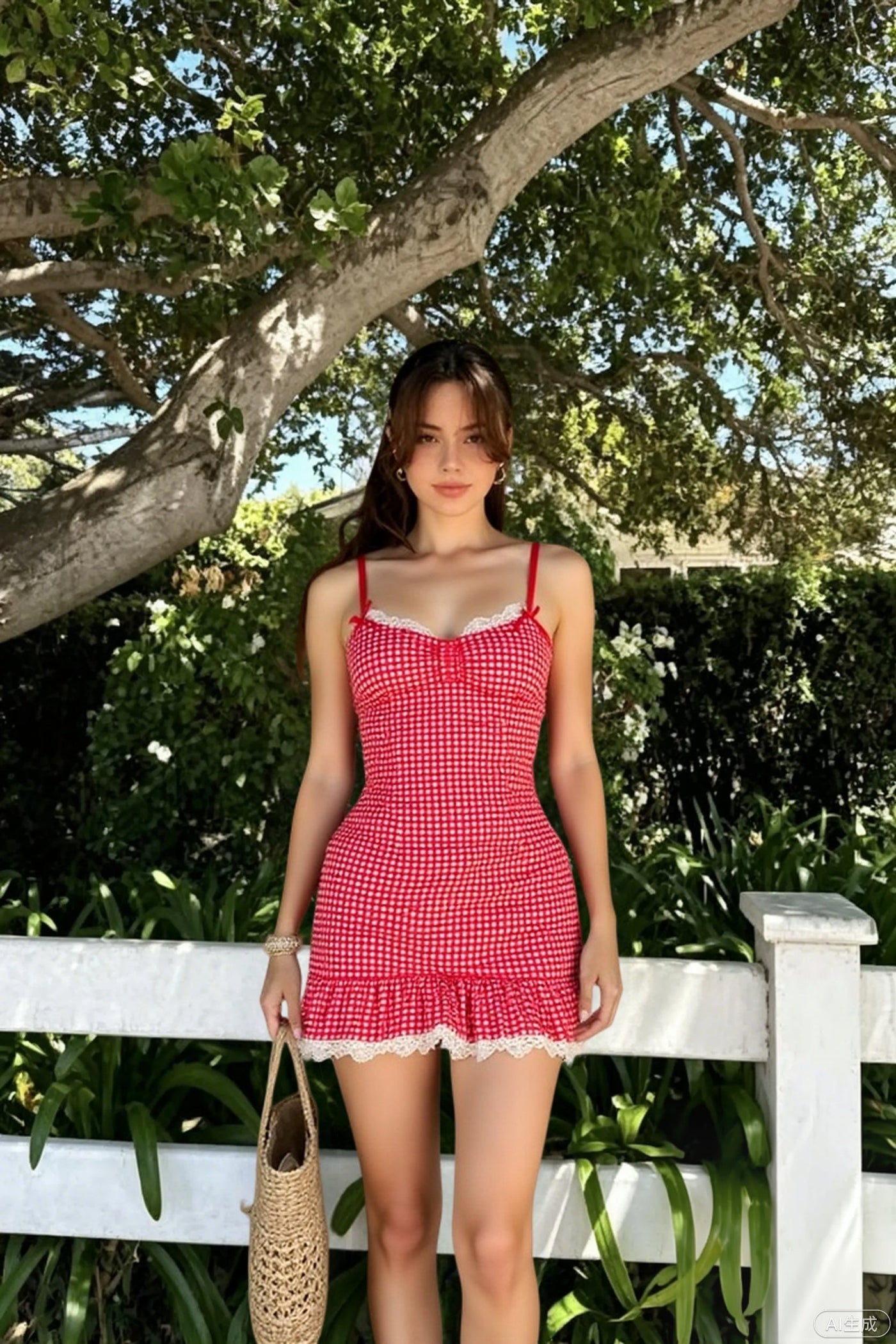 Gingham Ruffle Hem Tank Reception Dress