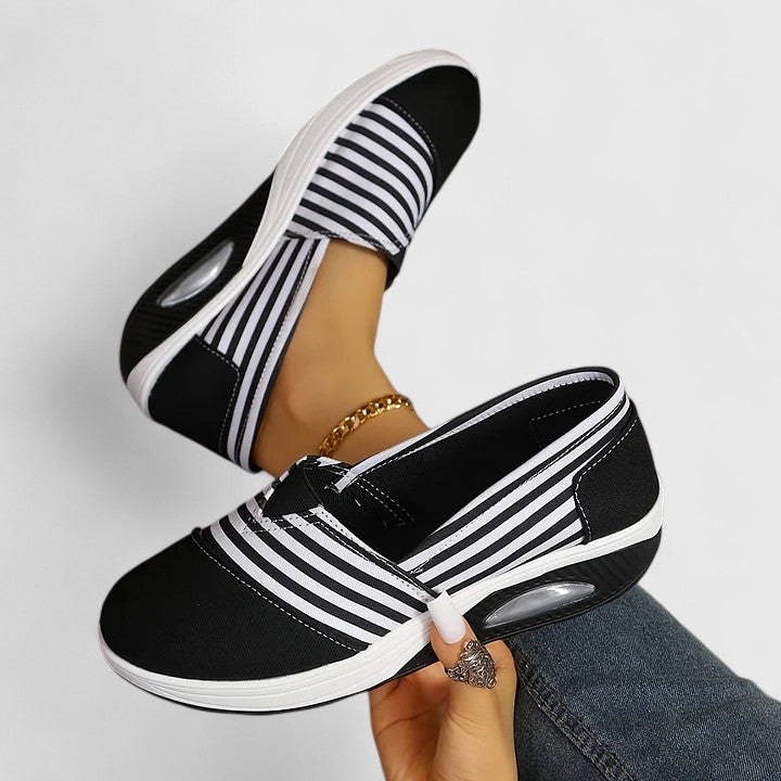 Striped Slip On Platform Wedge Sneakers