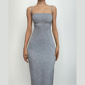 Cross back lace up self tie backless solid square neck midi dress 2