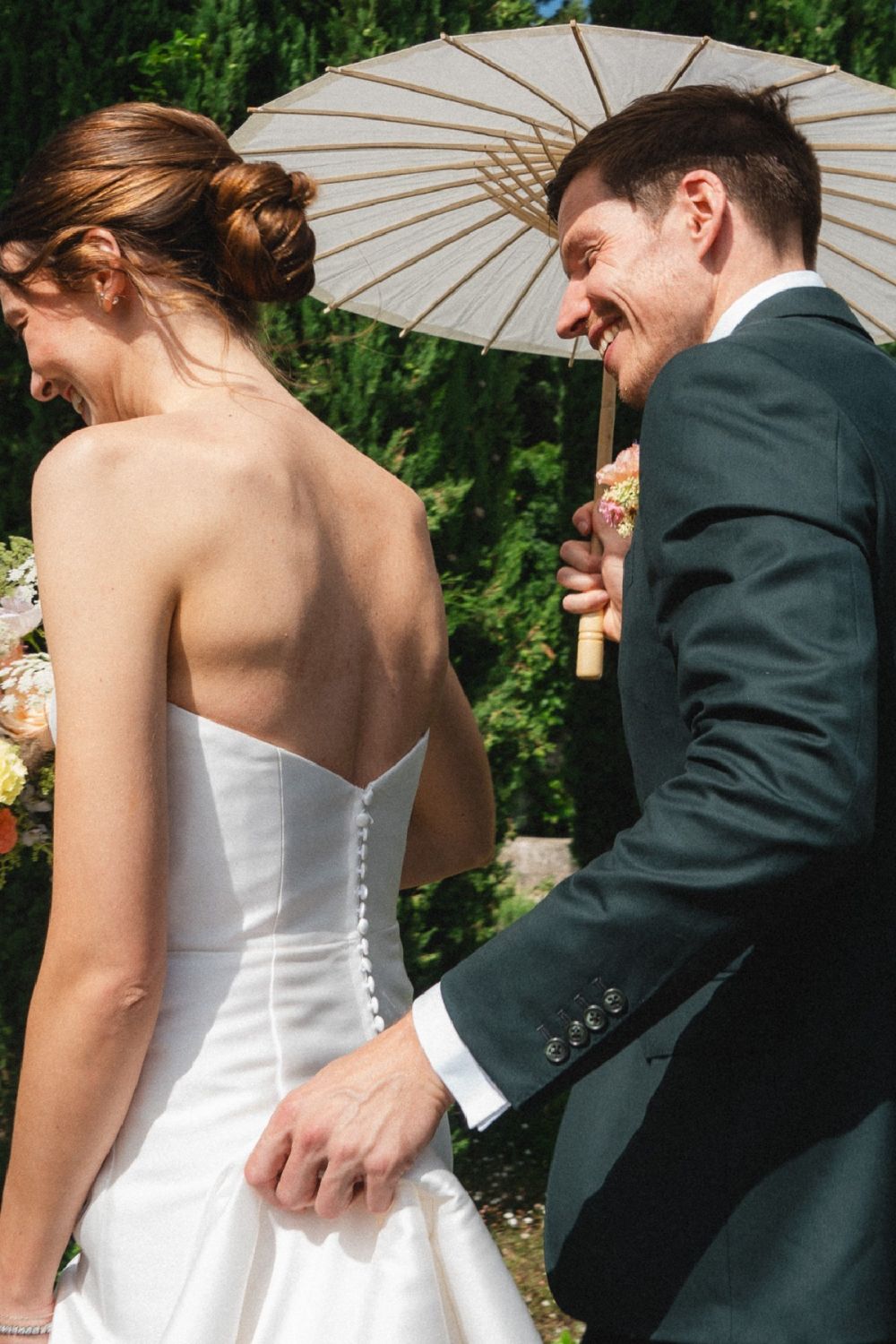 Simple Mermaid Strapless White Long Wedding Dress with Button Up