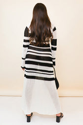 Crochet Knit Striped Square Neck Long Sleeve Maxi Dress 6