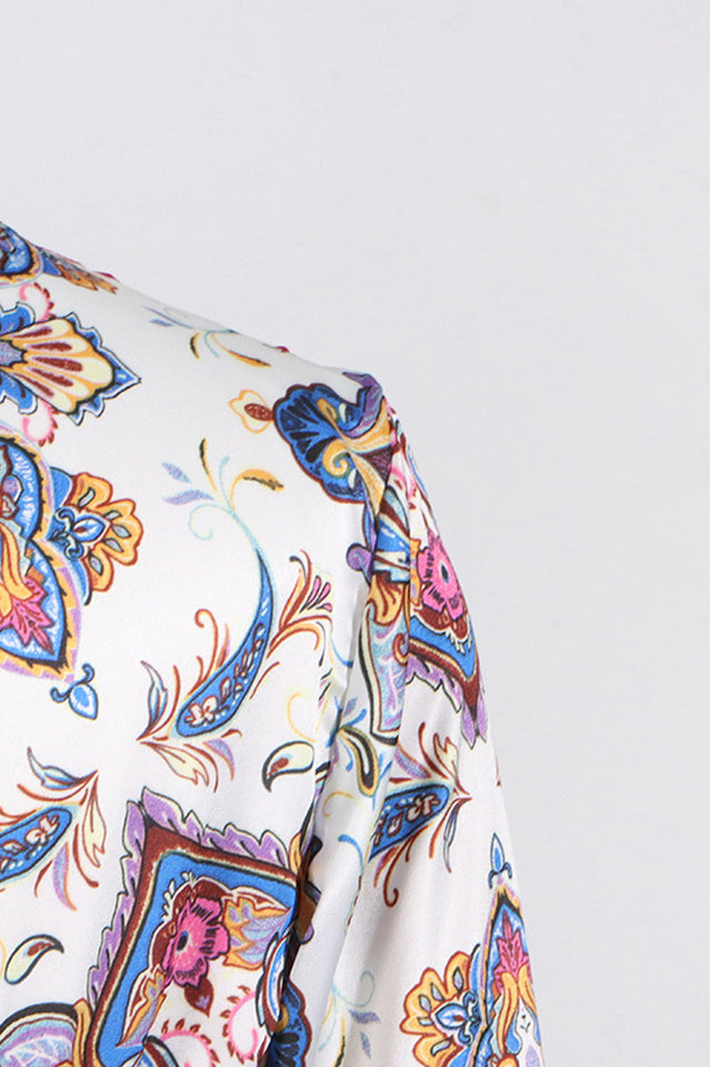 Paisley Print V-Neck Mini Dress With Belt