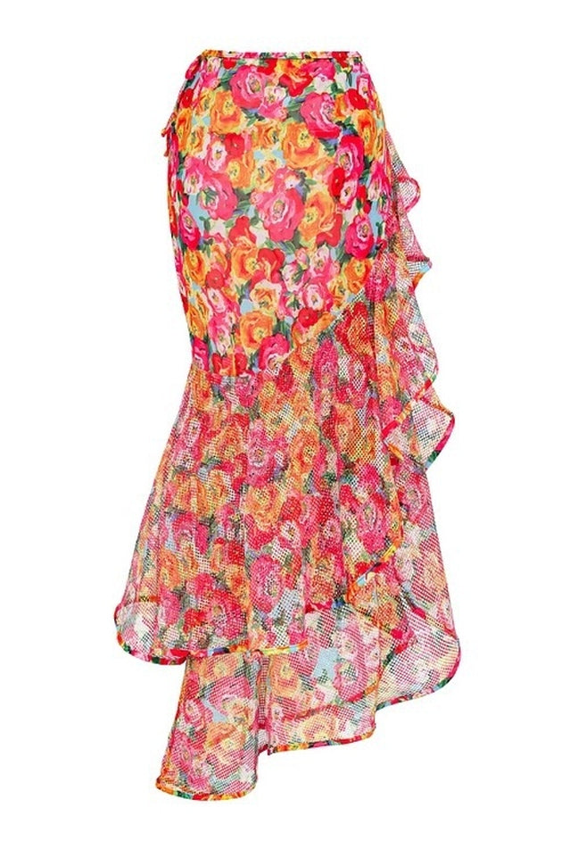 3D Floral Print Swimsuit & Skirt Set