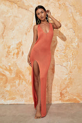 Crochet Knit Backless High Split Maxi Dress 3