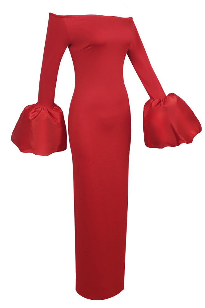 Mariana Minimalist Solid Colored Lantern Sleeve Dress Chic Silhouette Collection