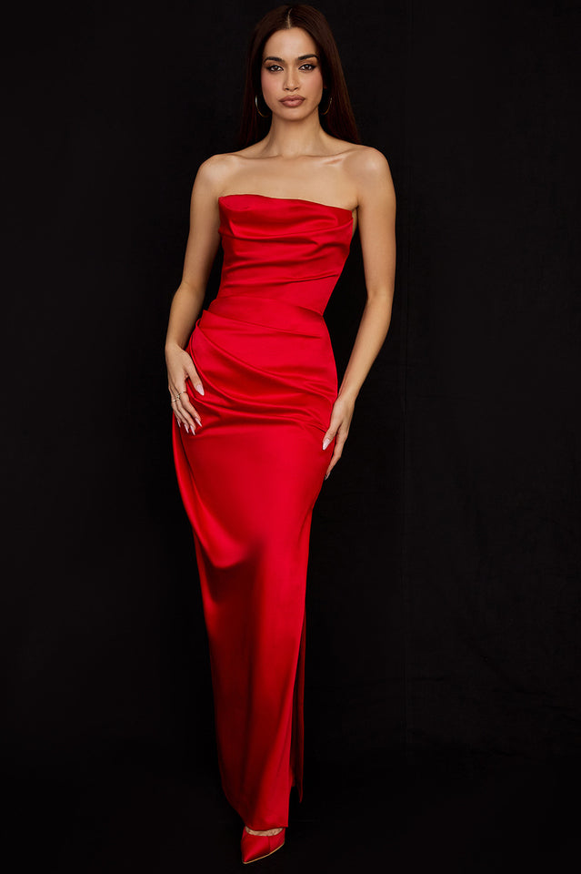 Satin Strapless Corset Maxi Dress - View 20