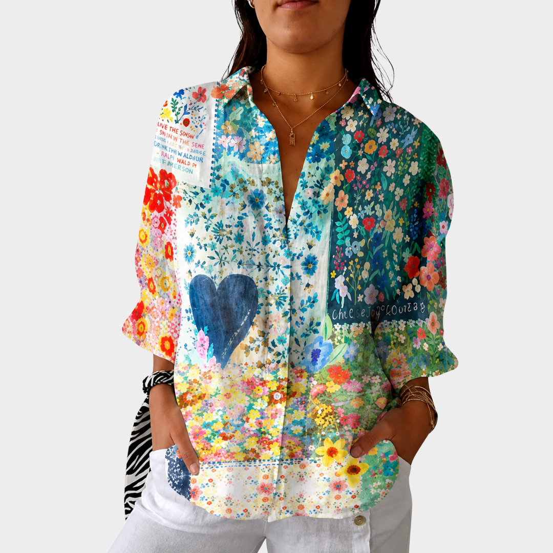 Floral Garden Print Button Front Long Sleeve Shirt