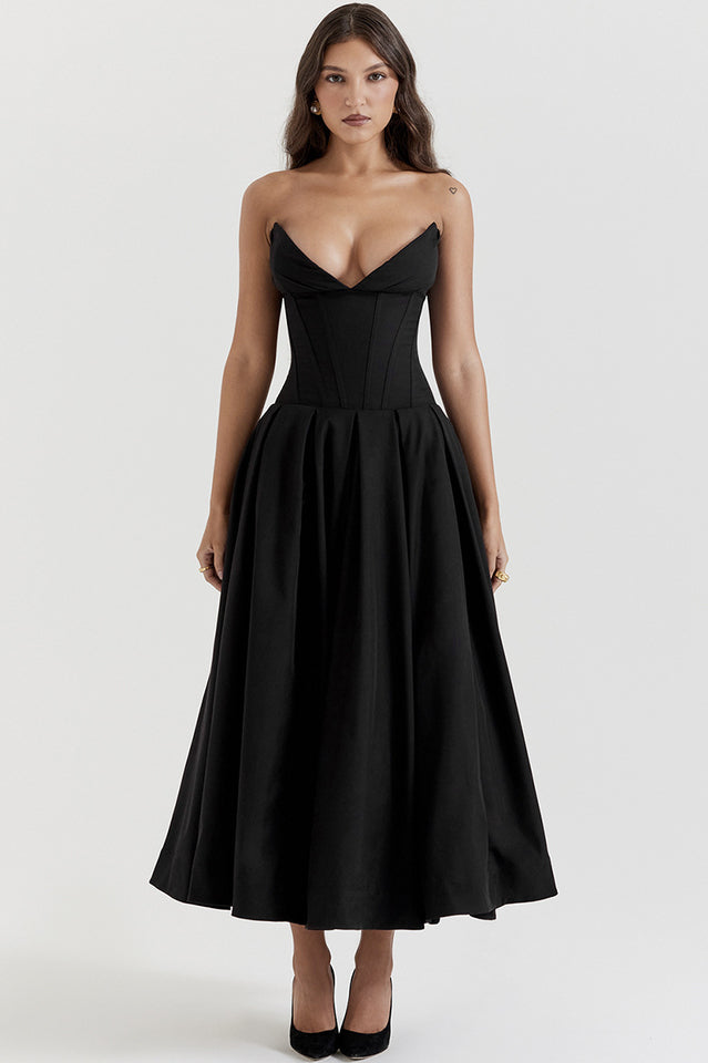 Black Lady Strapless Midi Dress