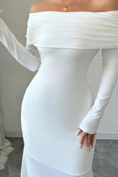 Off Shoulder Long Sleeve Ruched Mermaid Maxi Dress
