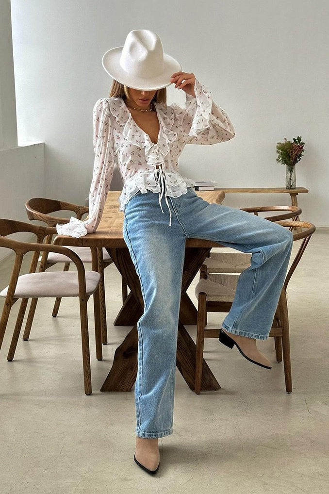 Chiffon Tie Ruffle Blouse