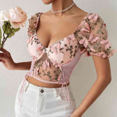 Butterfly Whispers Embroidery Charming Mesh Corset Top