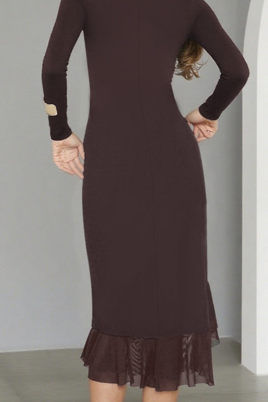 Ruffled Long Sleeve Bodycon Midi Dress