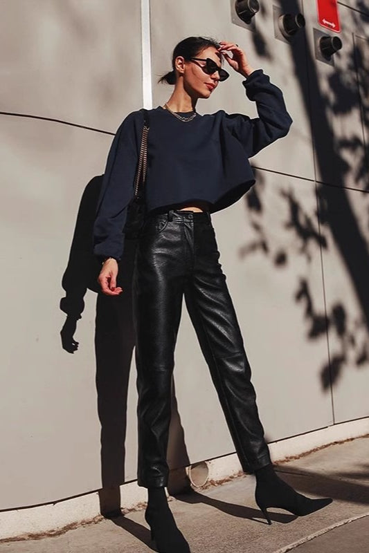 Office PU Straight Leg Stylish Workwear Pants