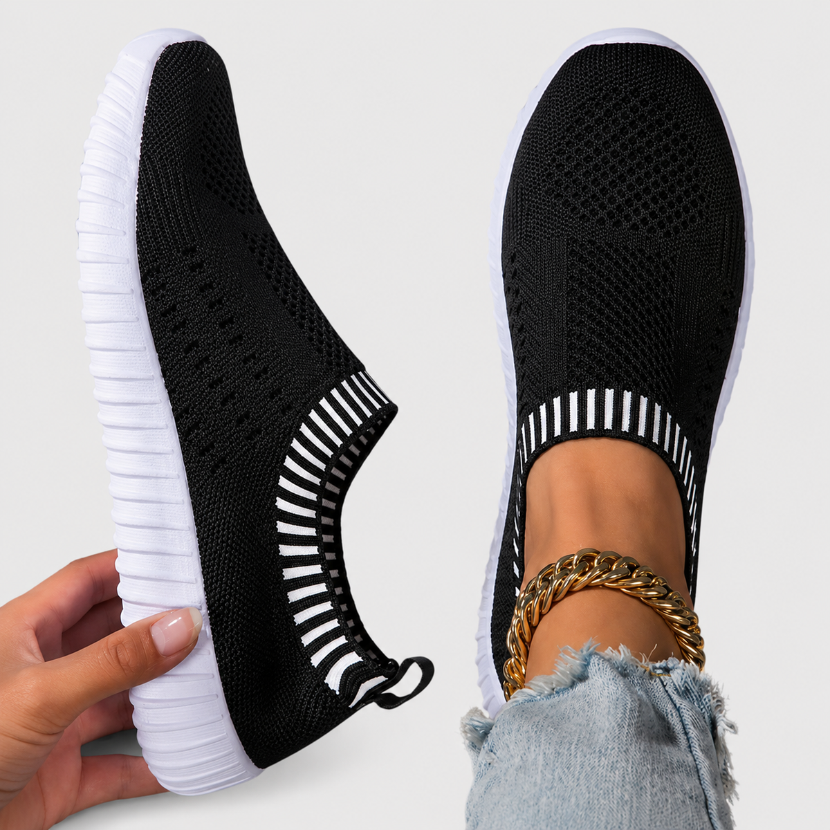 Slip On Knit Mesh Sneakers