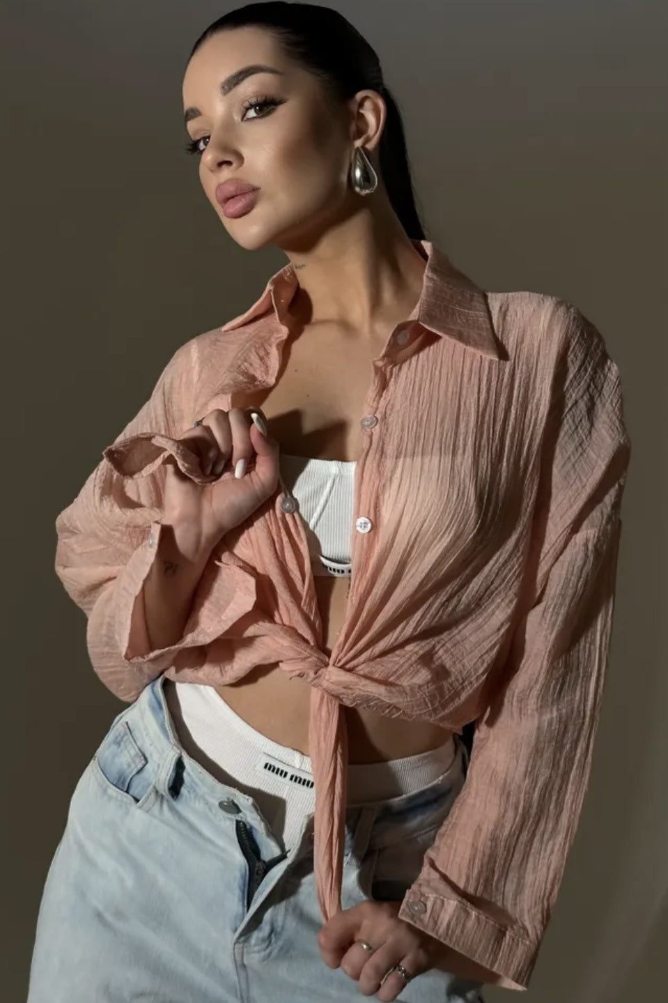 Solid ButtonDown Collar Lightweight Casual Chic Blouse