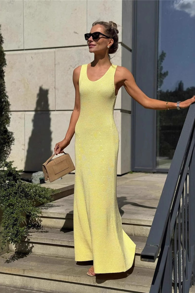 Solid Color Street Style Sleeveless Maxi Knit Graceful Summer Sweater Dress