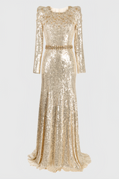 Eaplty Diamond Encrusted Gold Sequin Maxi Dress - View 5