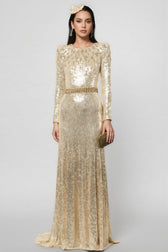 Eaplty Diamond Encrusted Gold Sequin Maxi Dress