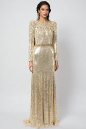 Eaplty Diamond Encrusted Gold Sequin Maxi Dress - View 2