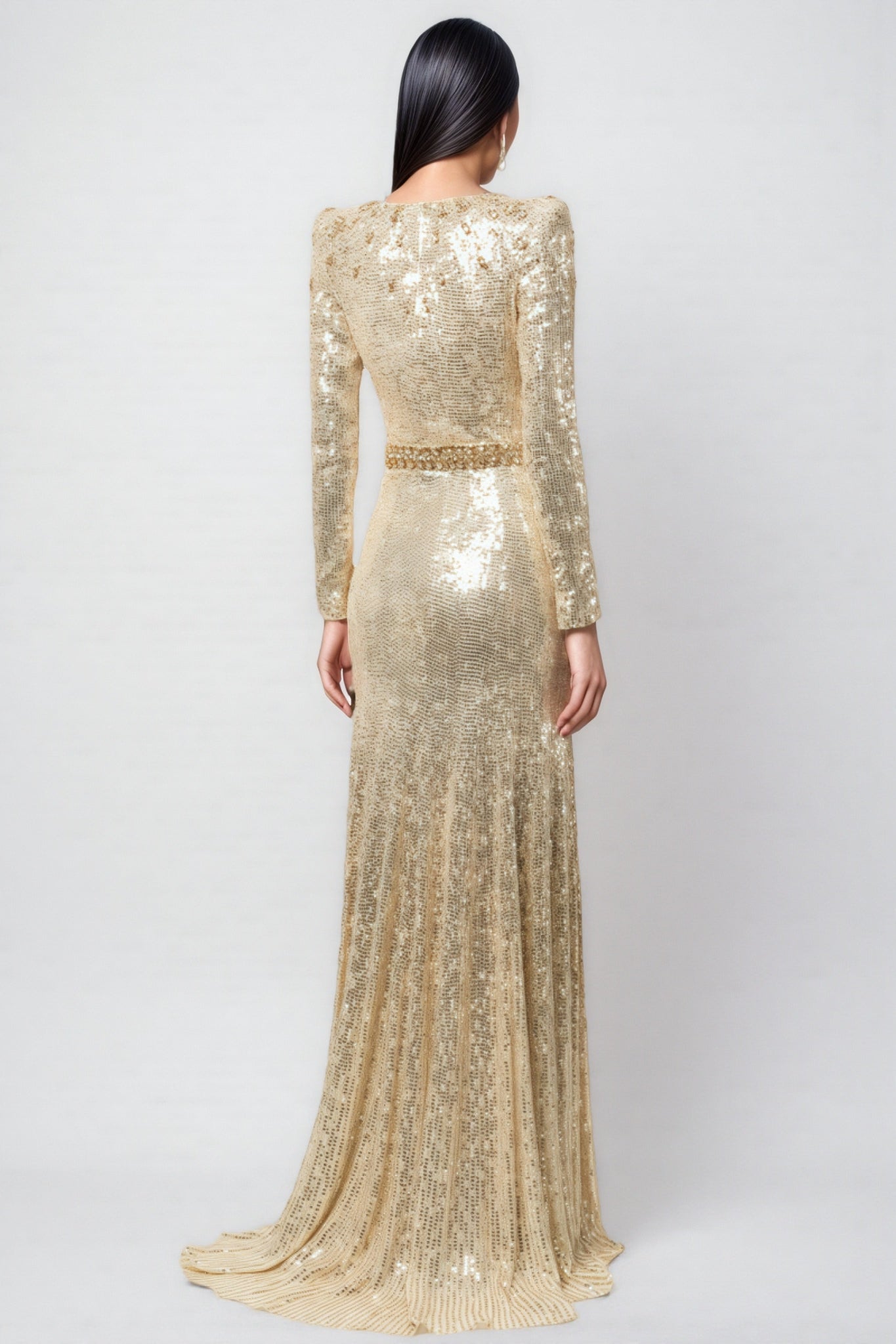 Eaplty Diamond Encrusted Gold Sequin Maxi Dress - View 3