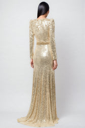Eaplty Diamond Encrusted Gold Sequin Maxi Dress - View 3
