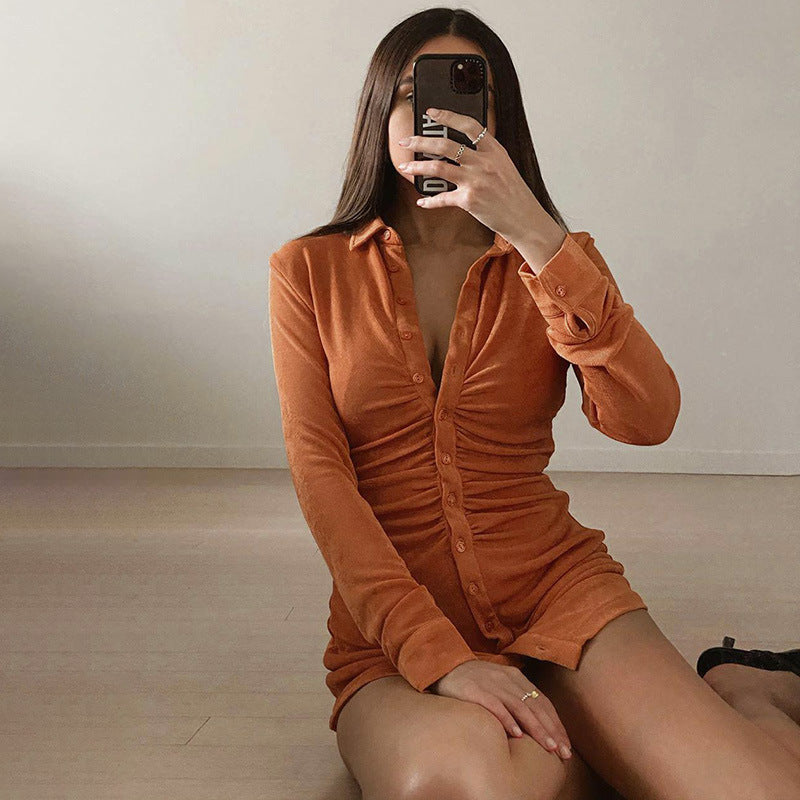 Klary Ruched Button Down Knit Dress FINAL