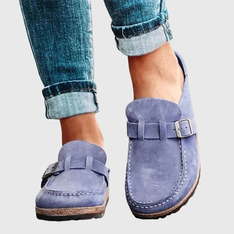 Buckle Closed Toe Suede Clog Mules 5