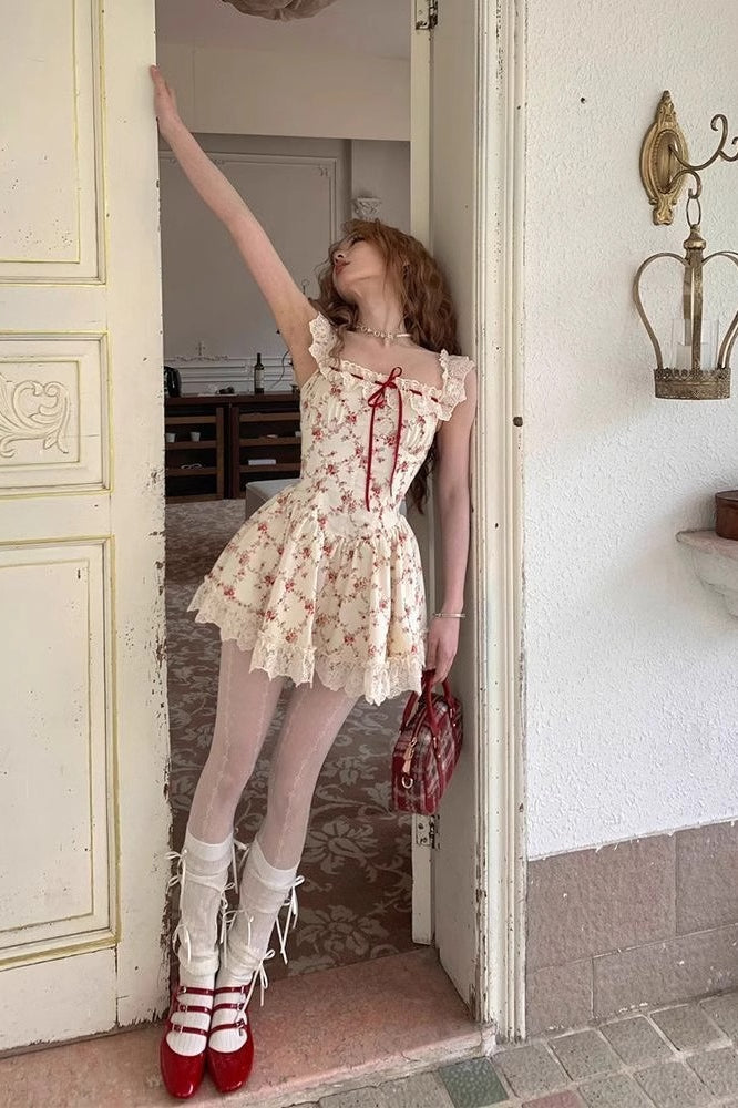 Lace Corset Floral Mini Dress